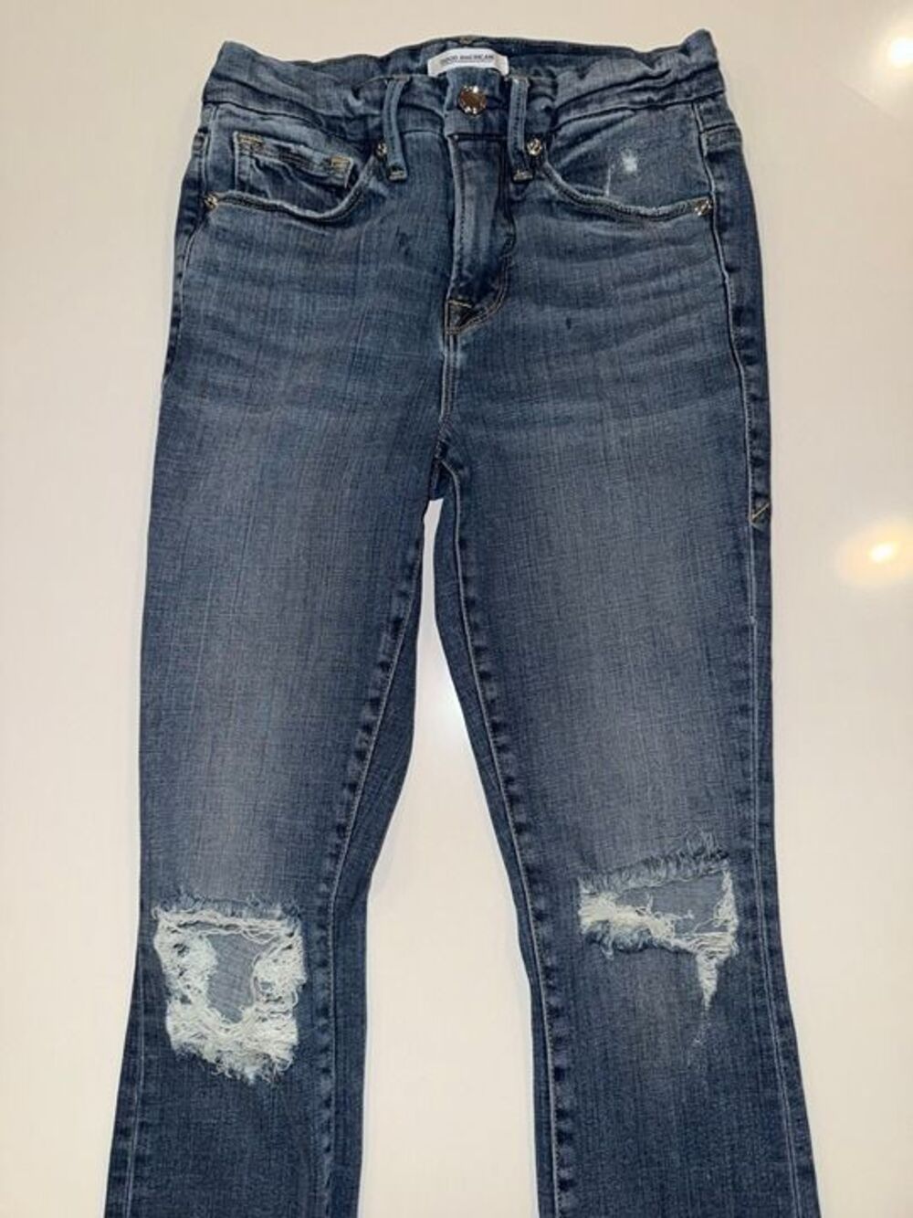 Good American Good Legs Crop Jeans Size 00/24 Distressed